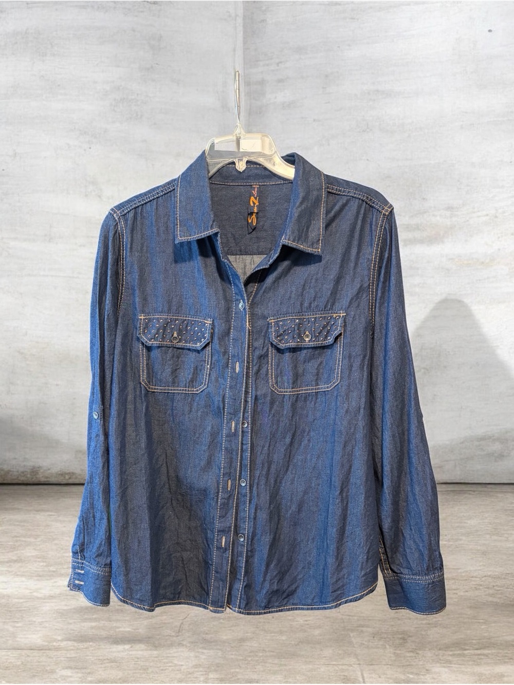 Seven7 Dark Blue Denim Button-Down Shirt